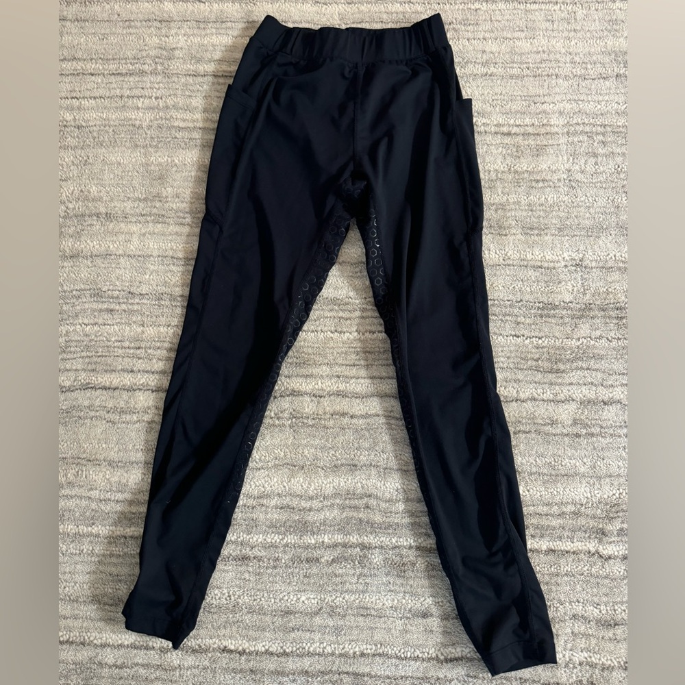 FitsT4 Sports girls Full Seat Riding Tights. Active Silicon Grip. Size L. Black